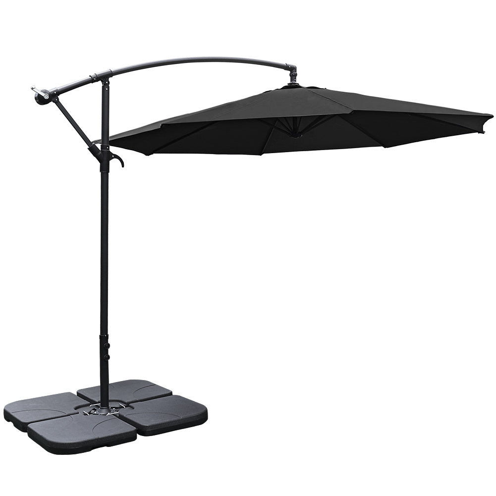 Garden 3M Black Banana Parasol Cantilever Hanging Sun Shade Umbrella Shelter with Square Base