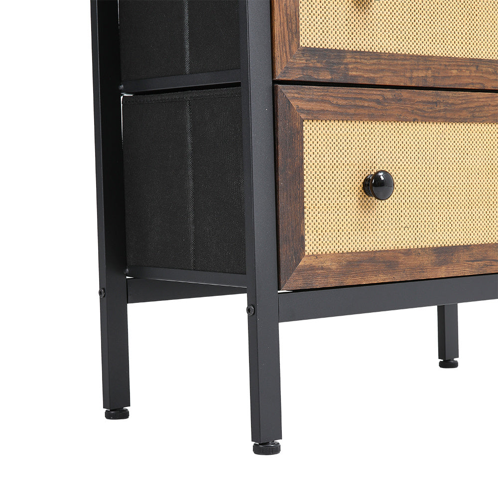 4 Drawer Rustic Rattan Storage Cabinet with Shelf