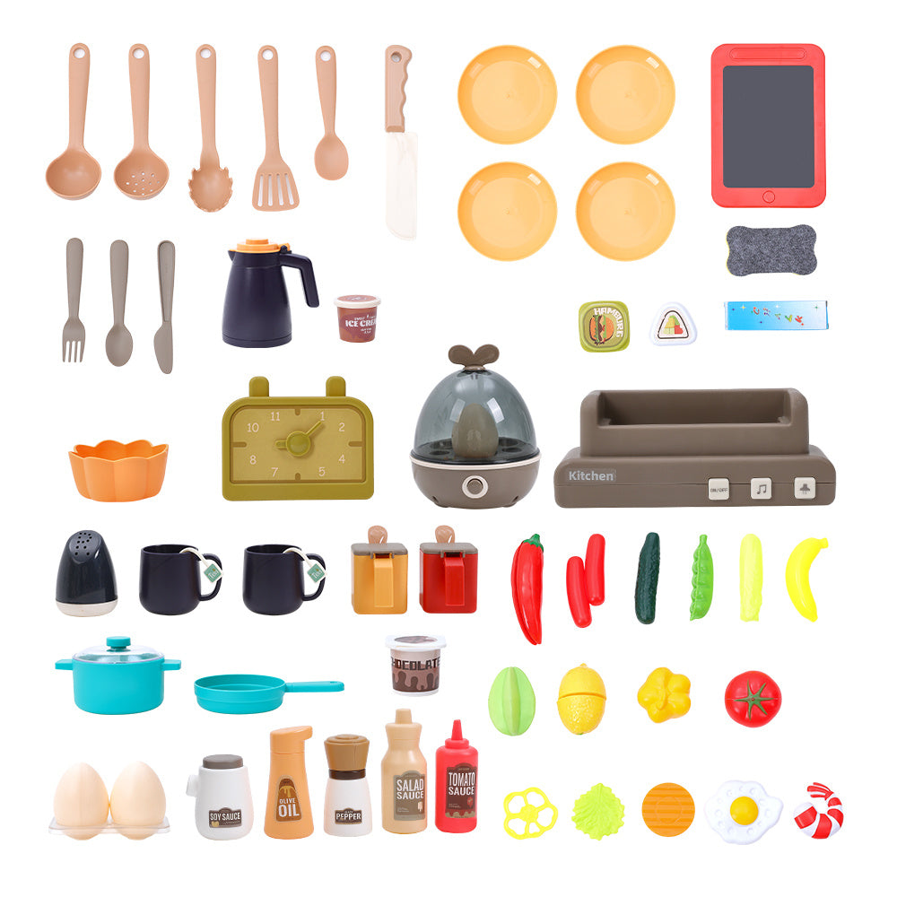 Green Mini Play Kitchen Set With 63PCS Kitchen Accessories