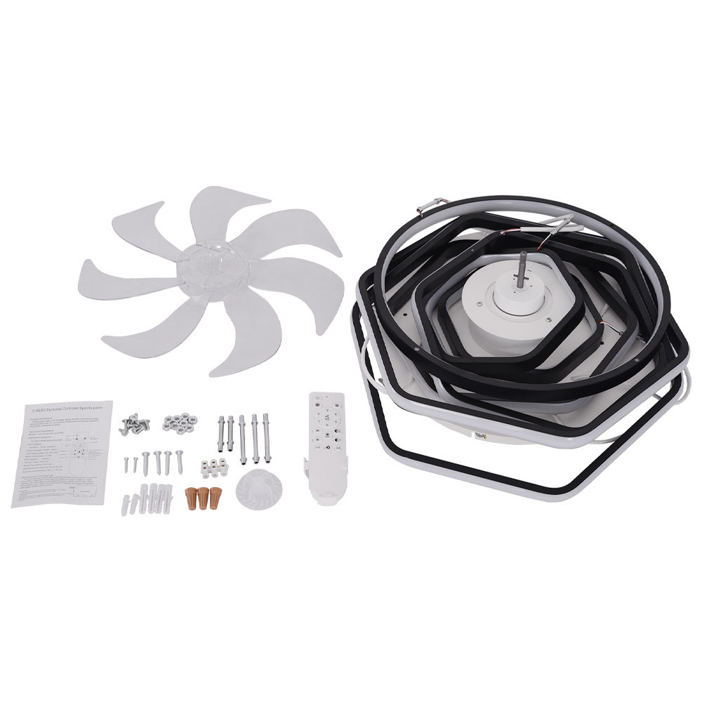 Geometrical Ceiling Mount LED Fan Light,Black