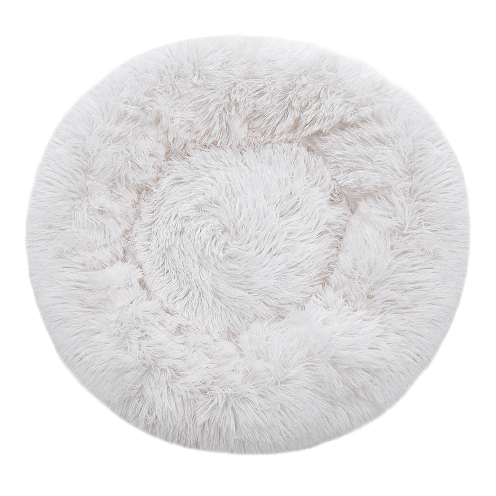 White 60cm Round Donut Plush Dog Cuddler Bed