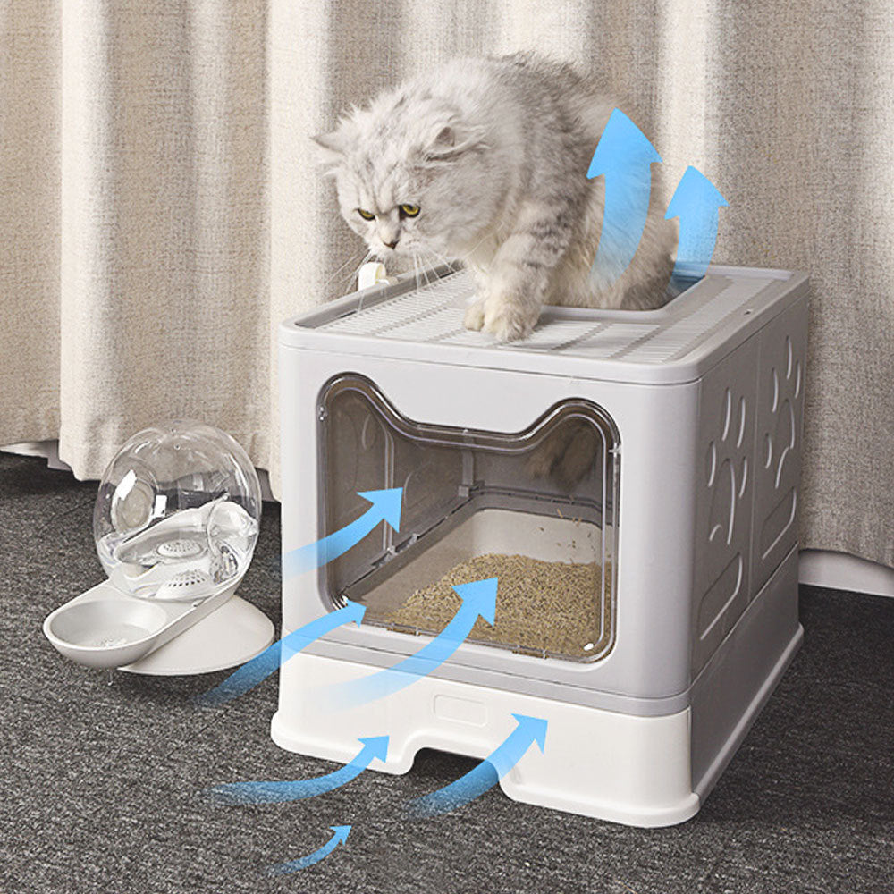 Grey Top Entry Plastic Folding Cat Litter Box