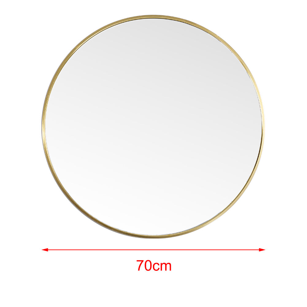 Modern Wall Mounted Slim Frame Round Mirror, Gold 70cm