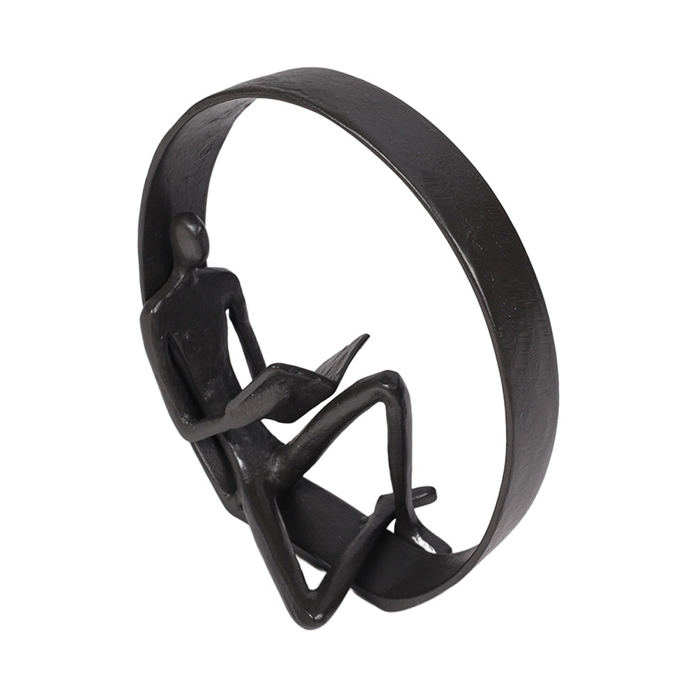 Desktop Metal Statue Reading Men in Circle Ornament