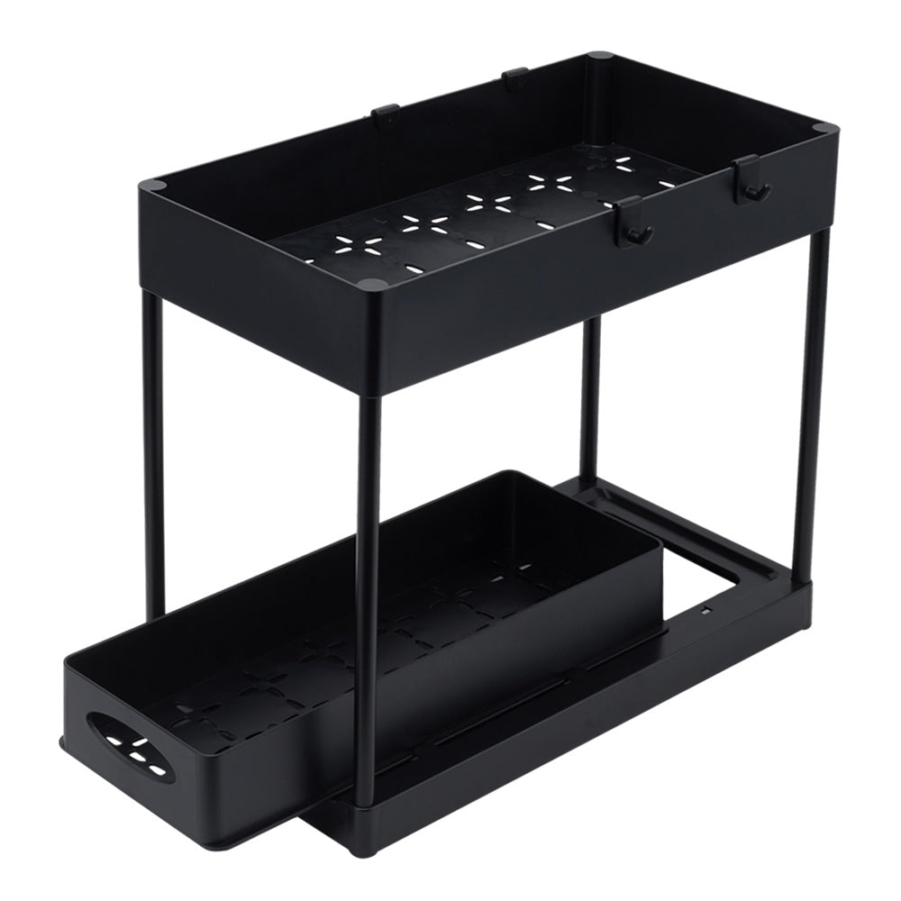 Black 2 Tier Sliding Under Sink Storage Rack