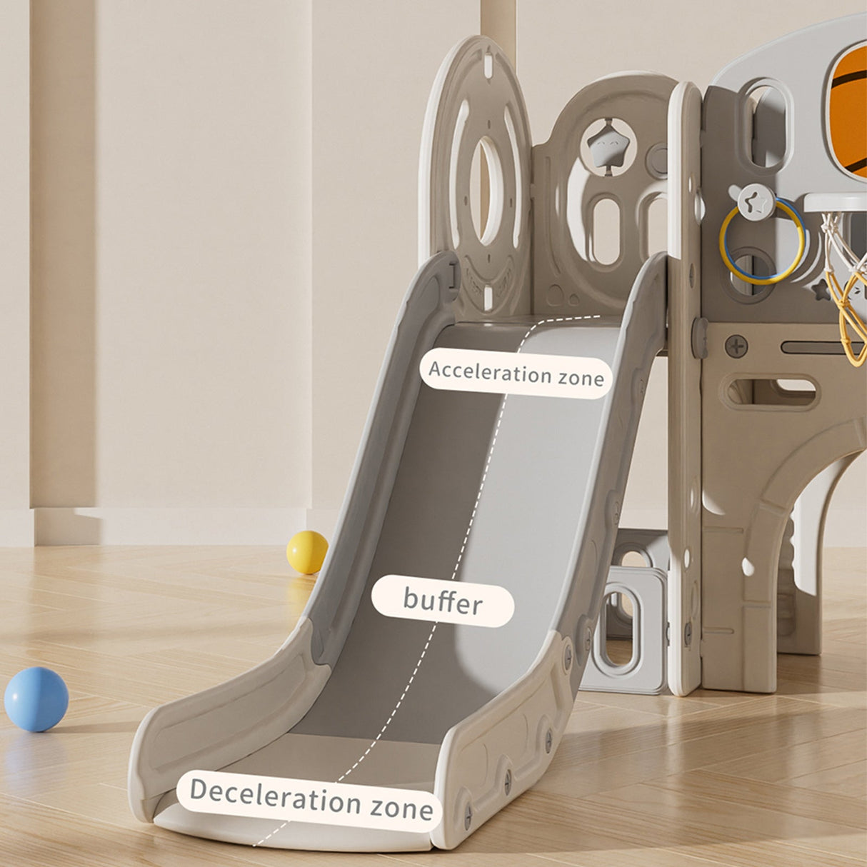 Grey Toddler Slide and Climber Playset with Basketball Hoop