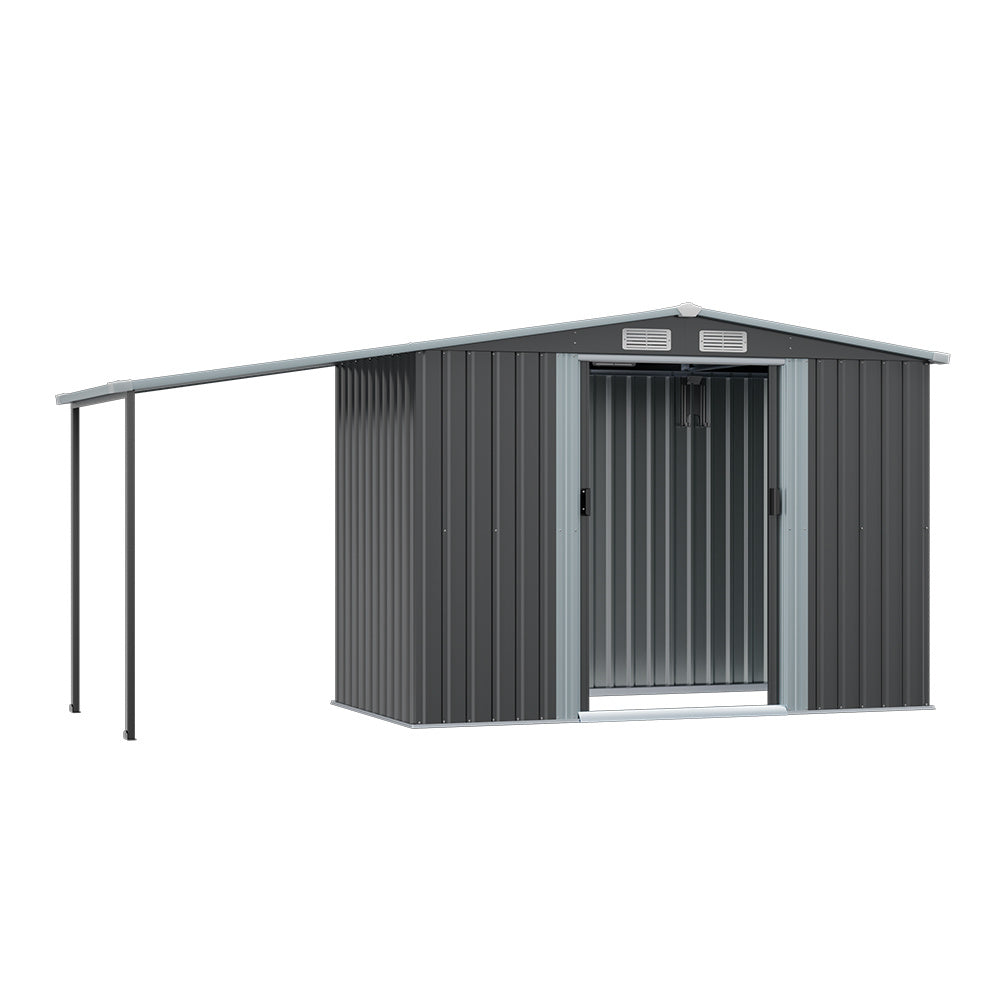 Grey 248cm Outdoor Metal Storage Shed with Pitched Roof