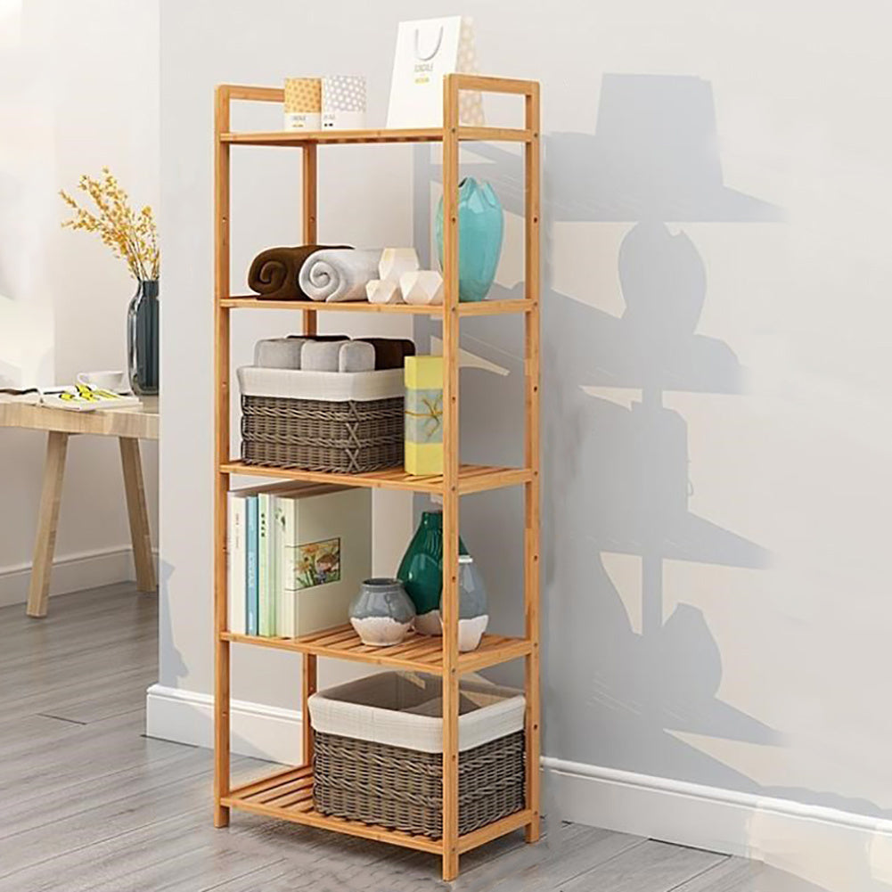 5 Tier Wood Minimalist Bamboo Tiered Bookshelf Rustic Storage Plant Stand