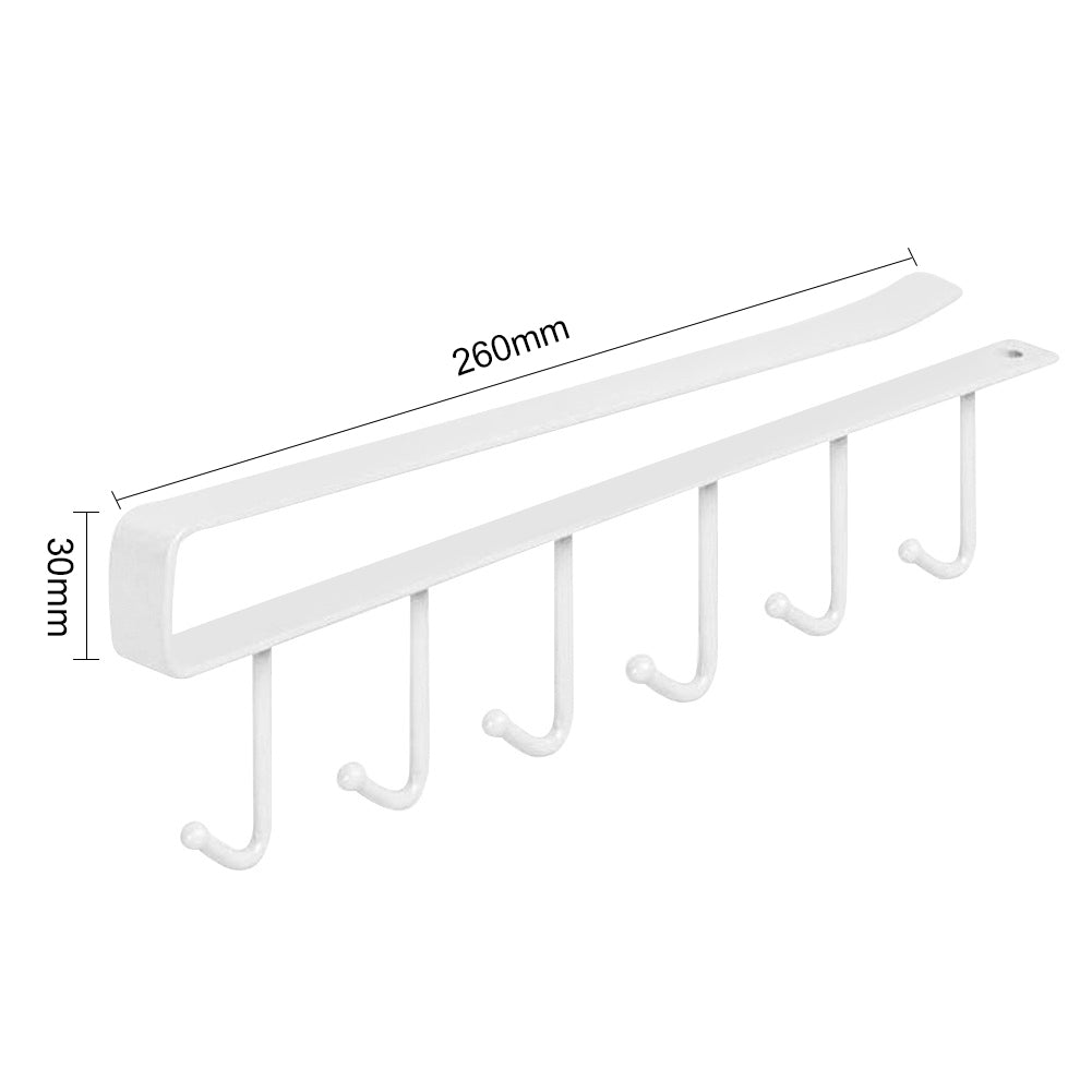 6 Hooks Metal Under Hanging Shelf Kitchen Cupboard Organiser, White