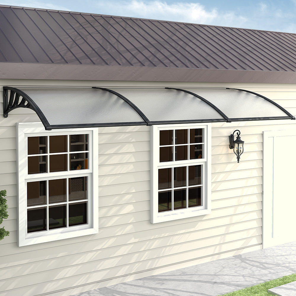 Door Canopy Awning Window Rain Snow Shelter Curved Sheet, Black 270CM