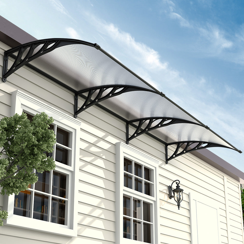 Door Canopy Awning Window Rain Snow Shelter Curved Sheet, Black 270CM