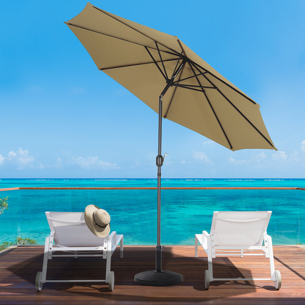 3M Parasol Umbrella Patio Sun Shade Crank Tilt with Round Base, Taupe