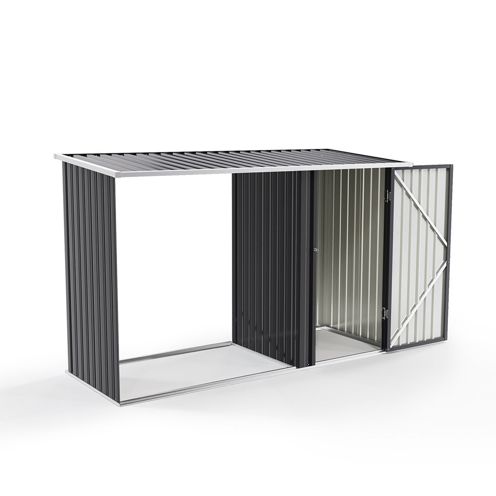 Steel Outdoor Garden Storage Shed with Log Stacking Rack Charcoal Black