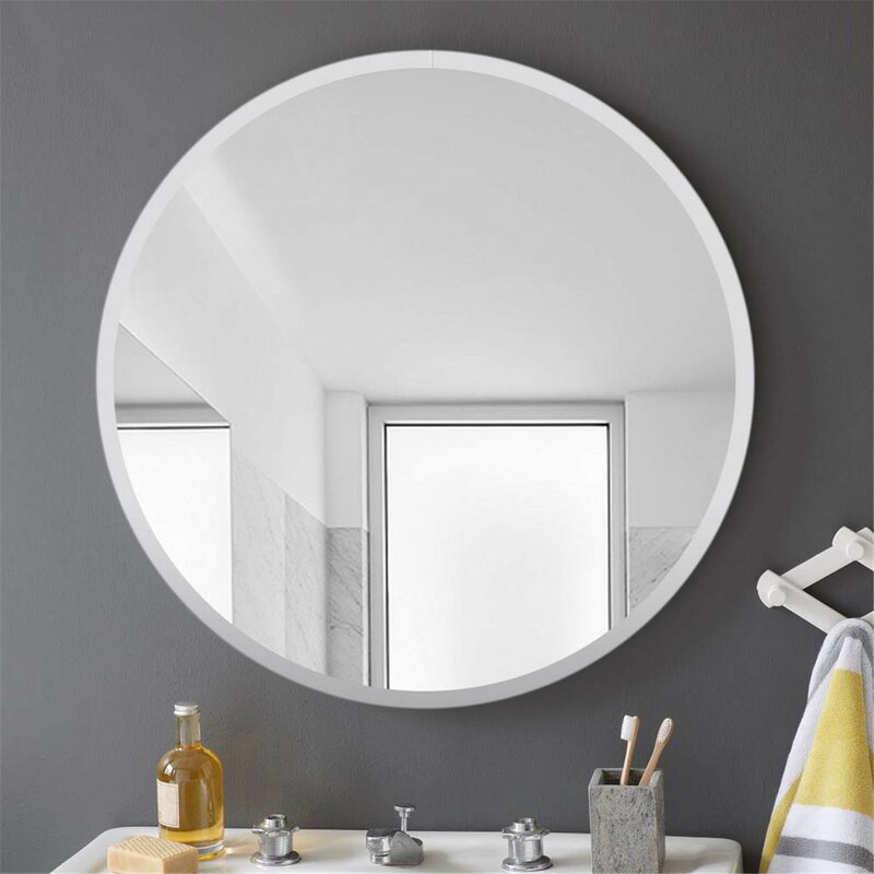 Modern Wall Mounted Slim Frame Round Mirror, White 40cm