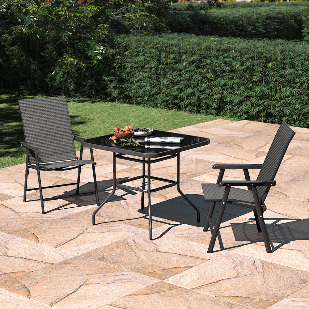 Set of 3 Garden Patio Glass Umbrella Table and Folding Chairs Set