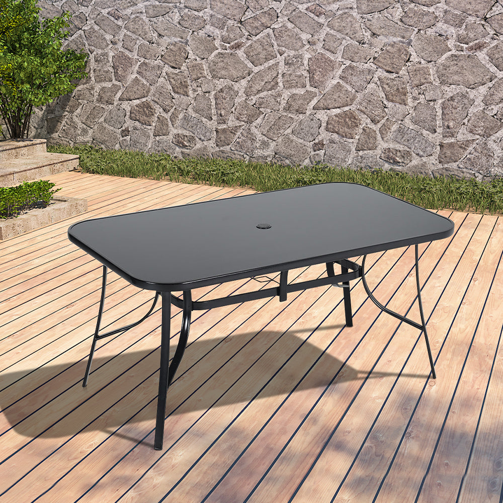 Garden Glass Top Rectangle Table With Umbrella Hole 150CM