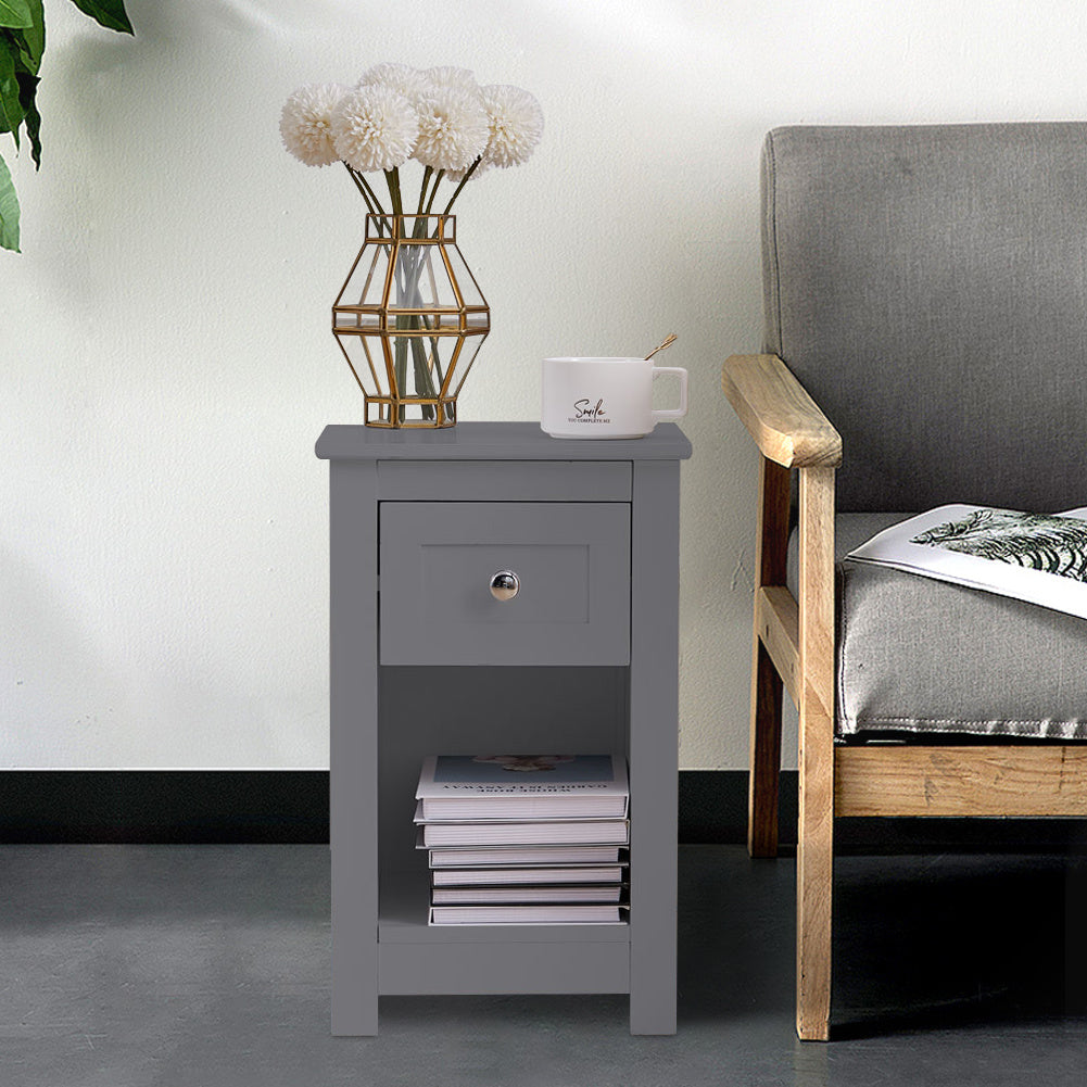 Wooden Bedside Table with Drawer Shelf Storage