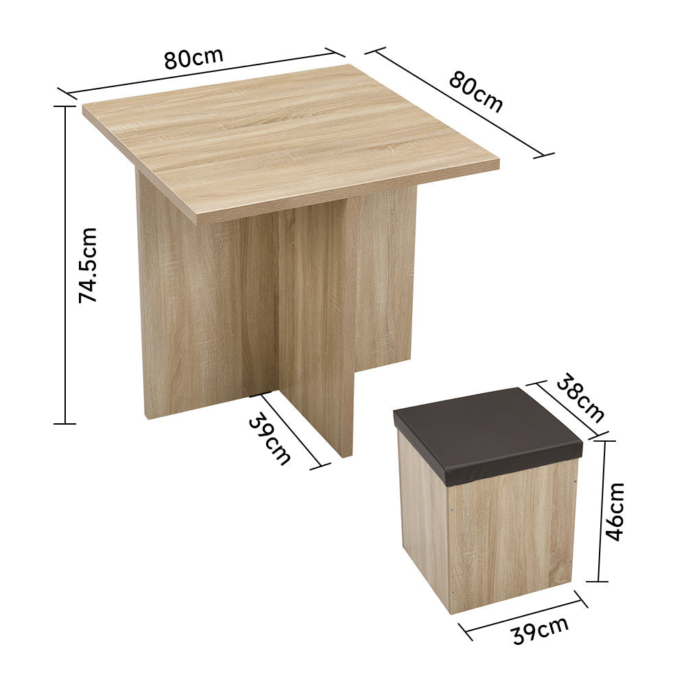 Wood Versatile Table and 4 Storage Stools Set,Natural And Brown