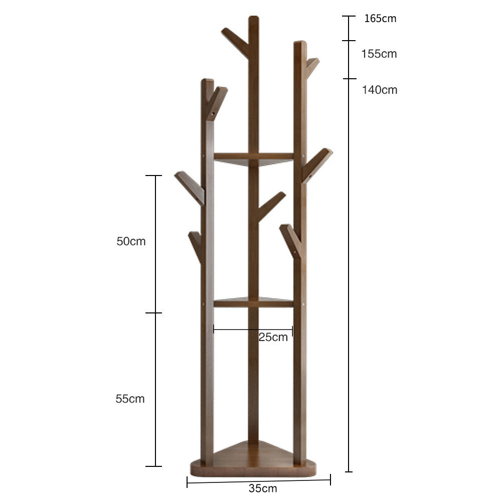 Standing Wood Cloth Hat Rack with 3 Storage Shelves, Dark Brown