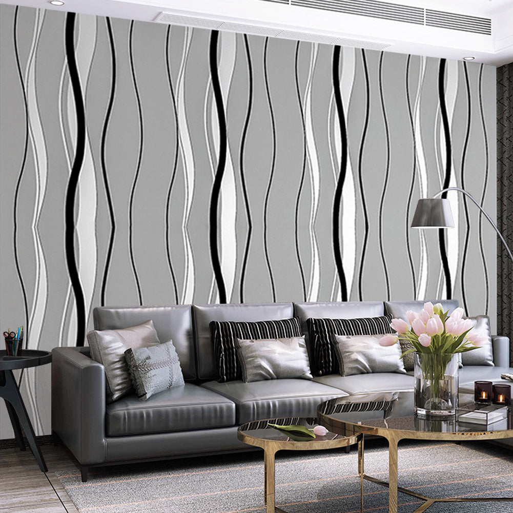 Dark Grey Modern Curve Striped Non Woven Wallpaper