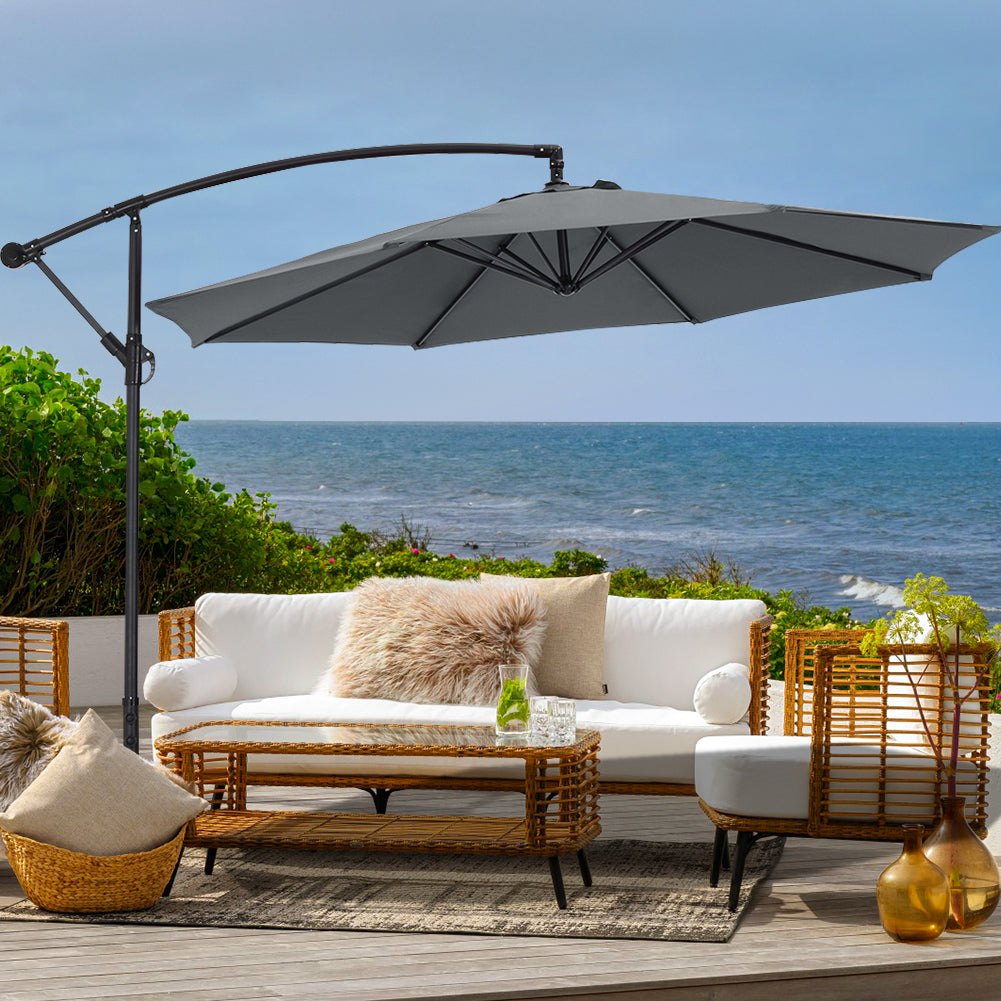 3M Large Garden Hanging Parasol Cantilever Sun Shade Patio Banana Umbrella No Base Dark Grey