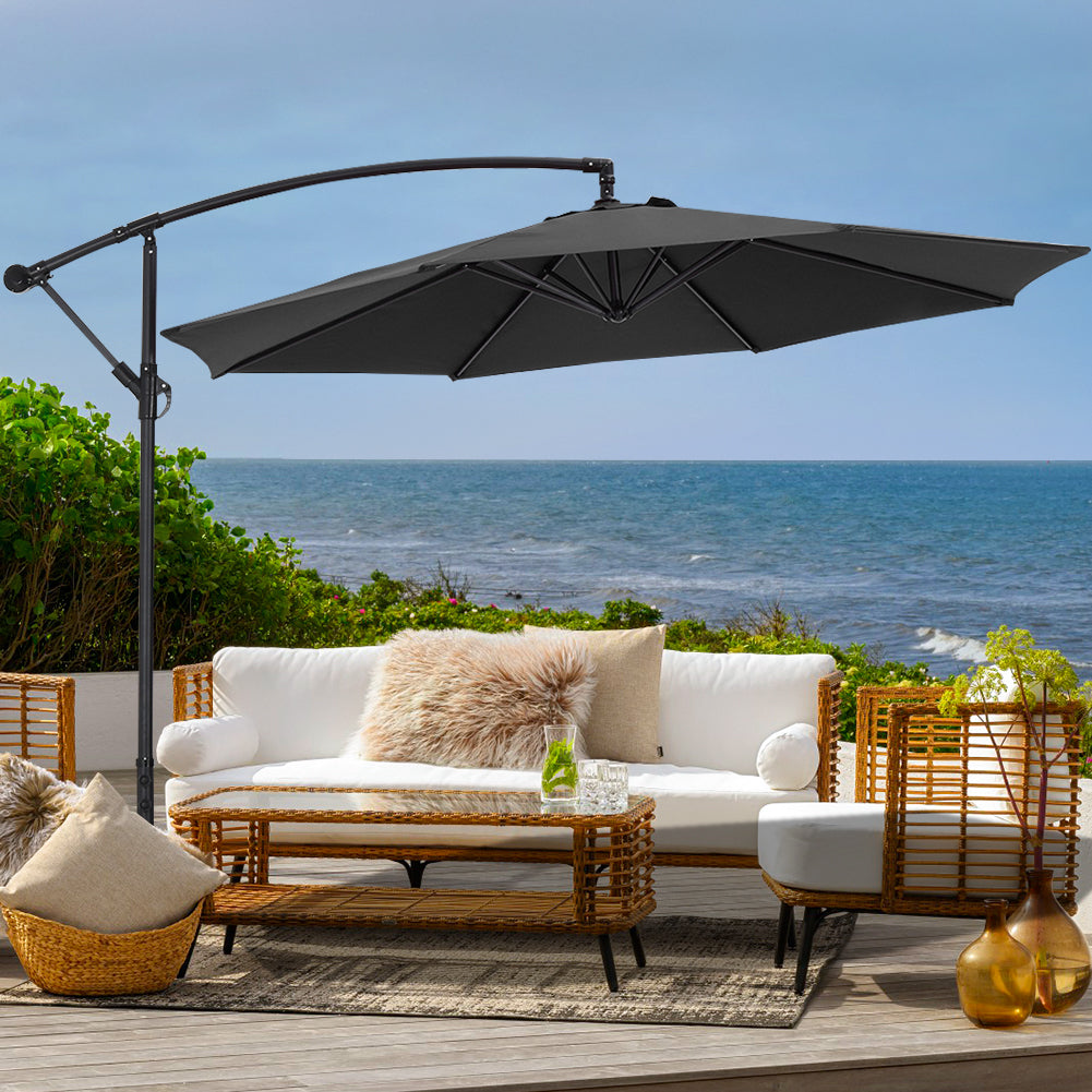 3M Large Garden Hanging Parasol Cantilever Sun Shade Patio Banana Umbrella No Base Black