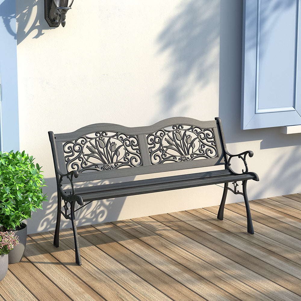 Black Metal Frame Wood Garden Bench