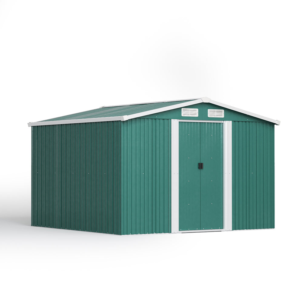 8ft x 8ft Green Metal Garden Shed Garden Storage with Base Foundation