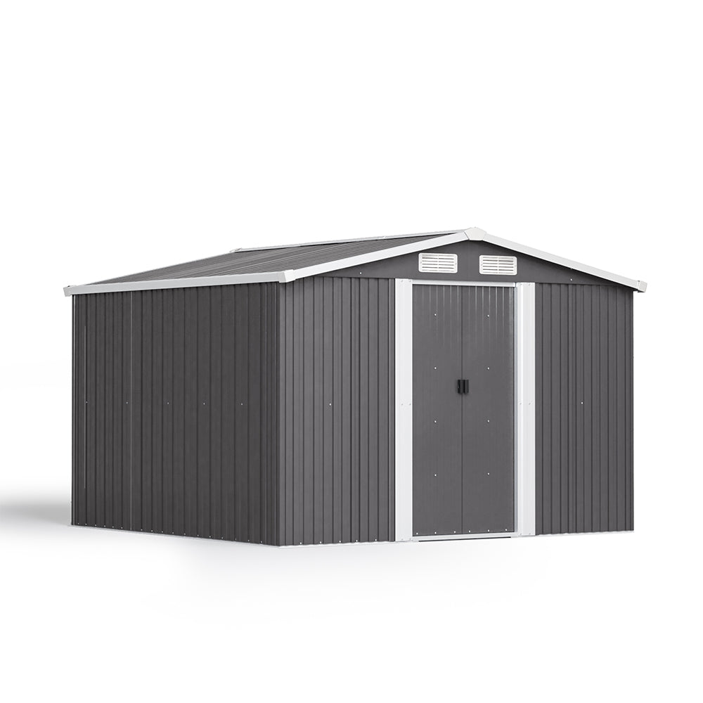 8ft x 8ft Grey Metal Garden Shed Garden Storage with Base Foundation