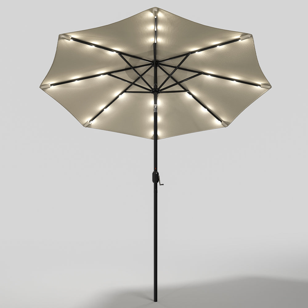 3M Large Garden LED Parasol Outdoor Beach Umbrella with Light Sun Shade Crank Tilt No Base, Beige