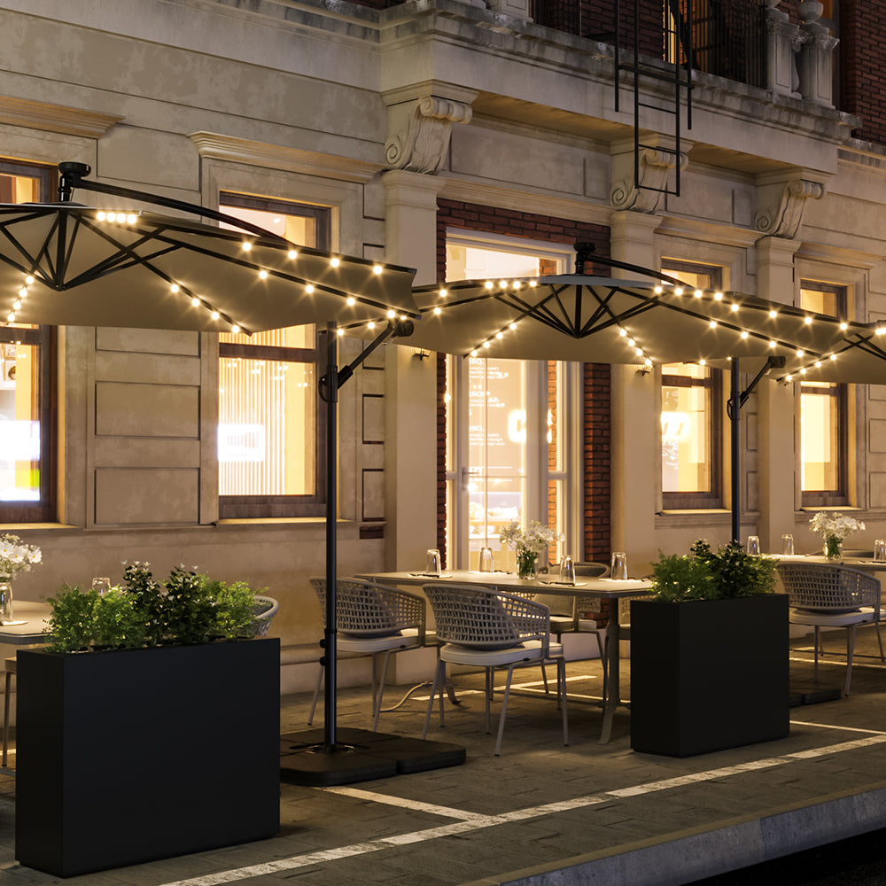 3M Large Garden Hanging LED Parasol Cantilever Sun Shade Banana Umbrella with Cross Base, Dark Grey