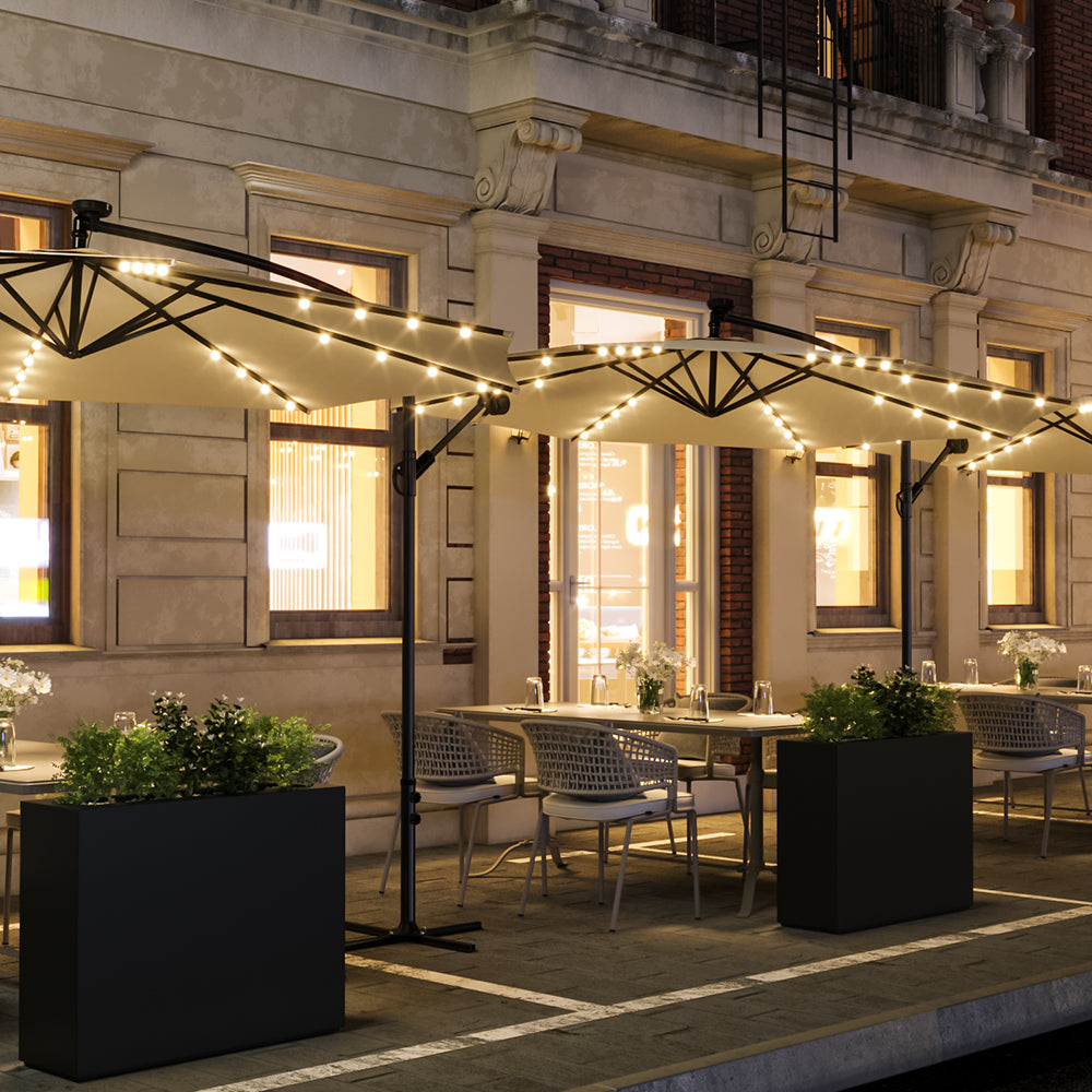 3M Large Garden Hanging LED Parasol Cantilever Sun Shade Banana Umbrella with Cross Base, Beige