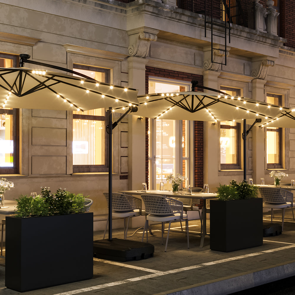 3M Large Garden Hanging LED Parasol Cantilever Sun Shade Banana Umbrella with Rectangular Base, Beige