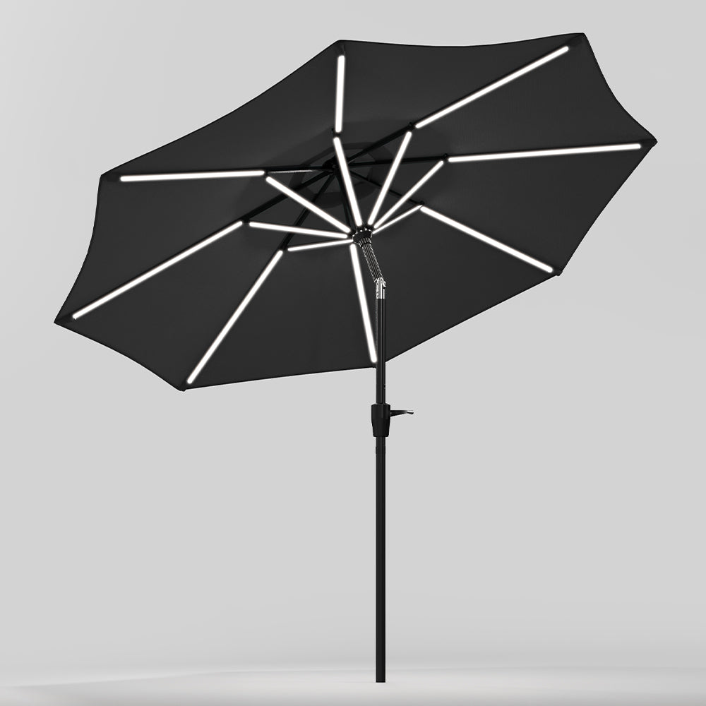3M Large Garden LED Parasol Outdoor Beach Umbrella with Light Sun Shade Crank Tilt No Base, Gark Grey