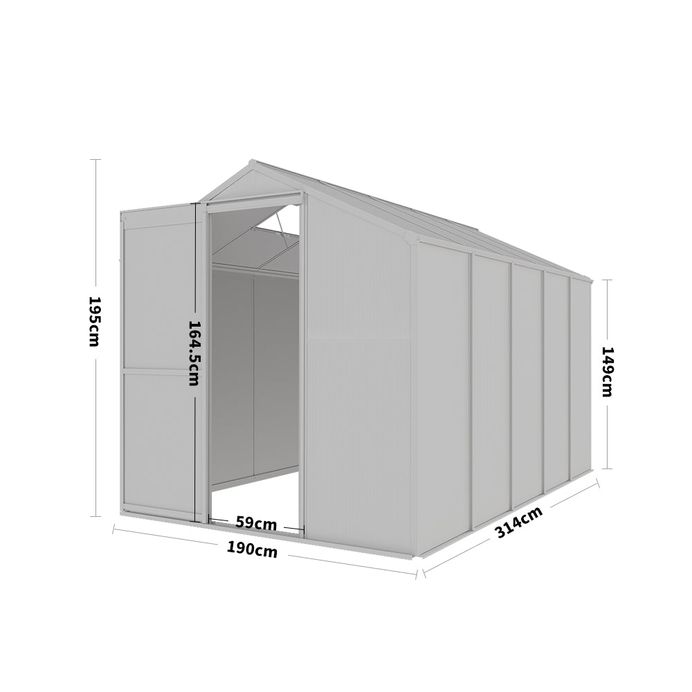 10ft x 6ft Garden Greenhouse Aluminium Polycarbonate Green Plant Housing Without Base
