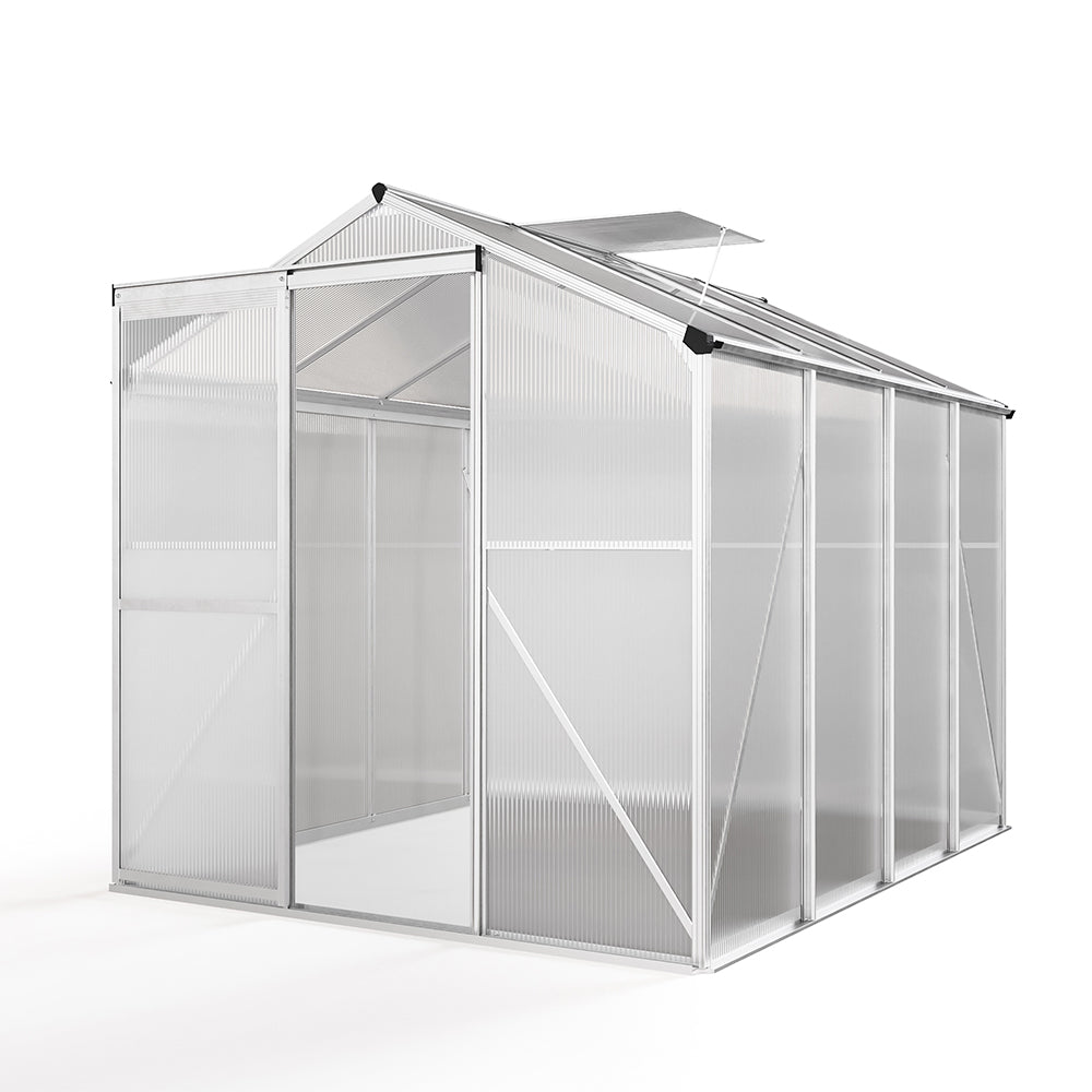 8ft x 6ft Greenhouse Polycarbonate Aluminium Greenhouse with Window and Sliding Door