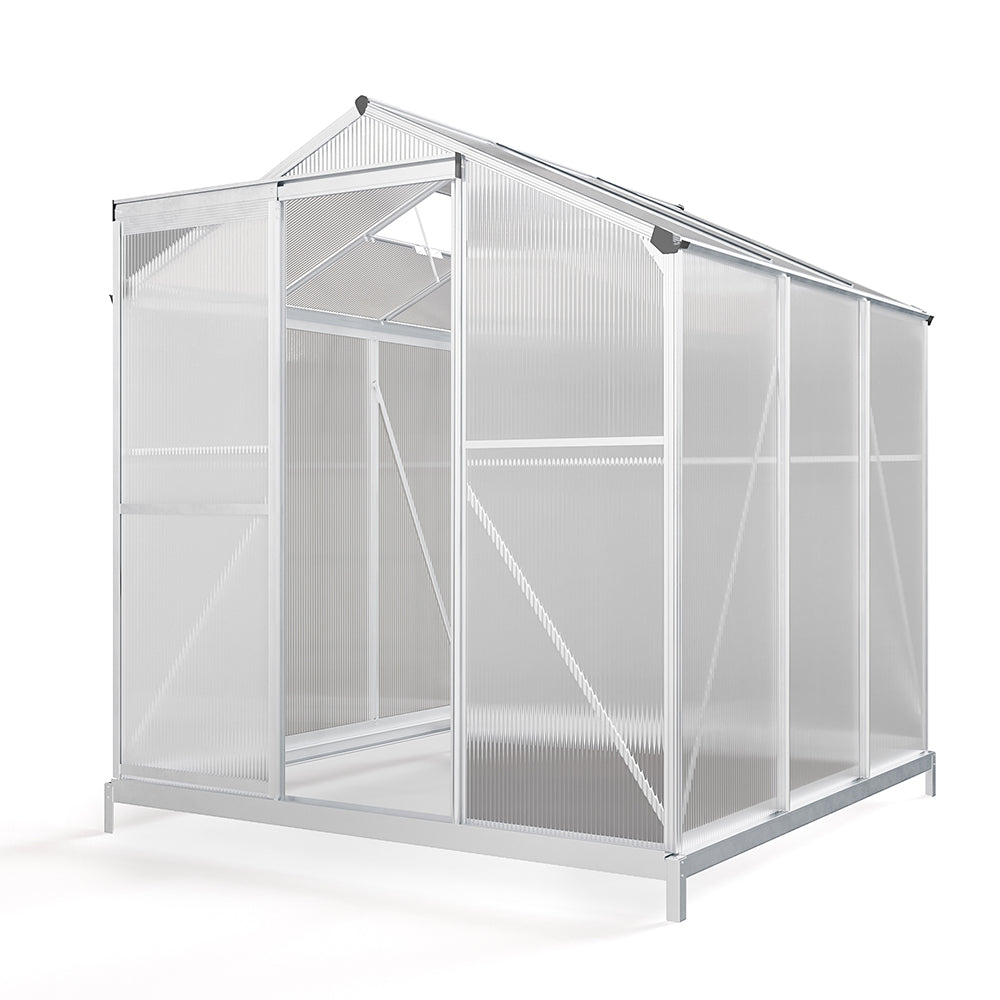 6ft x 6ft Greenhouse Polycarbonate Aluminium Greenhouse with Window, Sliding Door, and Foundation