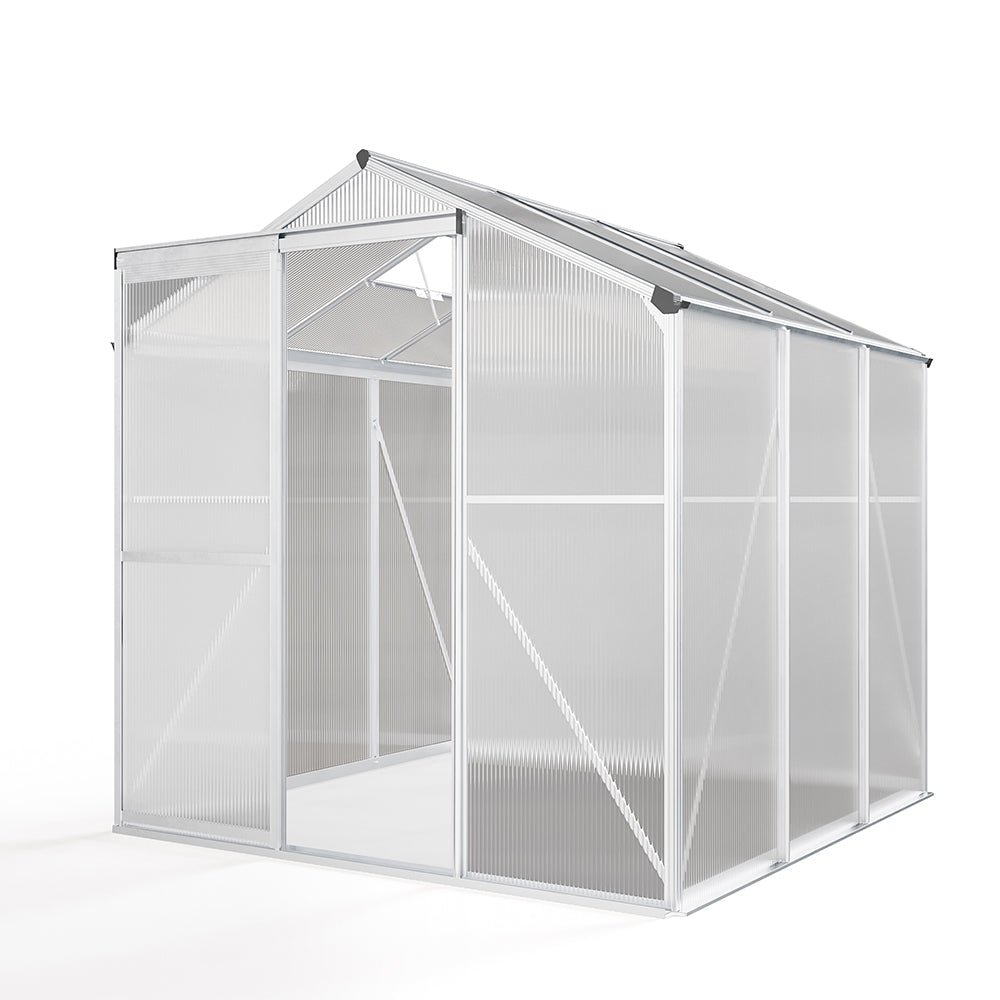 6ft x 6ft Greenhouse Polycarbonate Aluminium Greenhouse with Window and Sliding Door