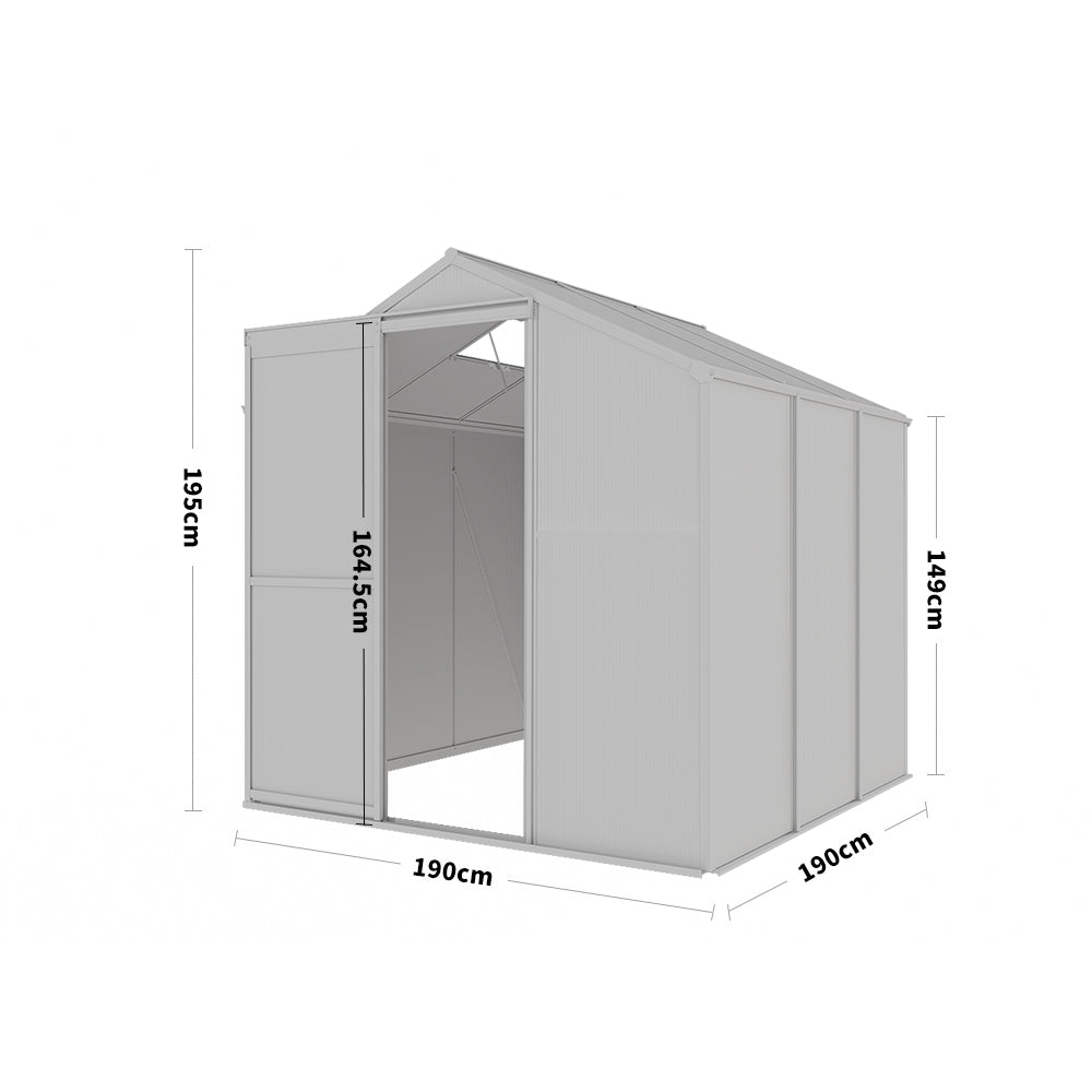 6ft x 6ft Greenhouse Polycarbonate Aluminium Greenhouse with Window and Sliding Door