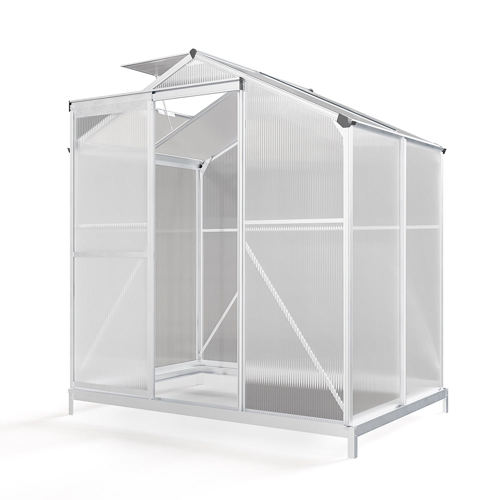 4ft x 6ft Greenhouse Polycarbonate Aluminium Greenhouse with Window, Sliding Door, and Foundation