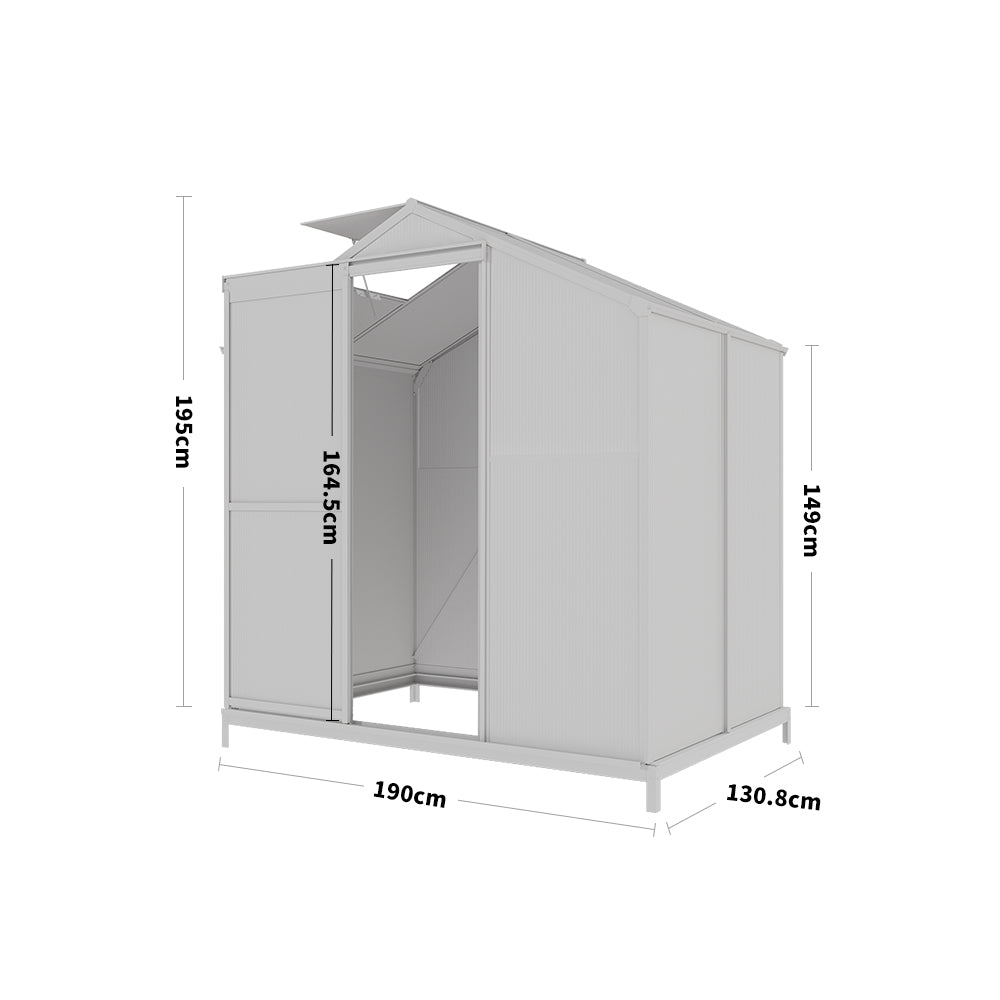 4ft x 6ft Greenhouse Polycarbonate Aluminium Greenhouse with Window, Sliding Door, and Foundation