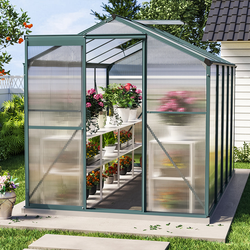 10ft x 6ft Garden Greenhouse Aluminium Polycarbonate Green Plant Housing Without Base