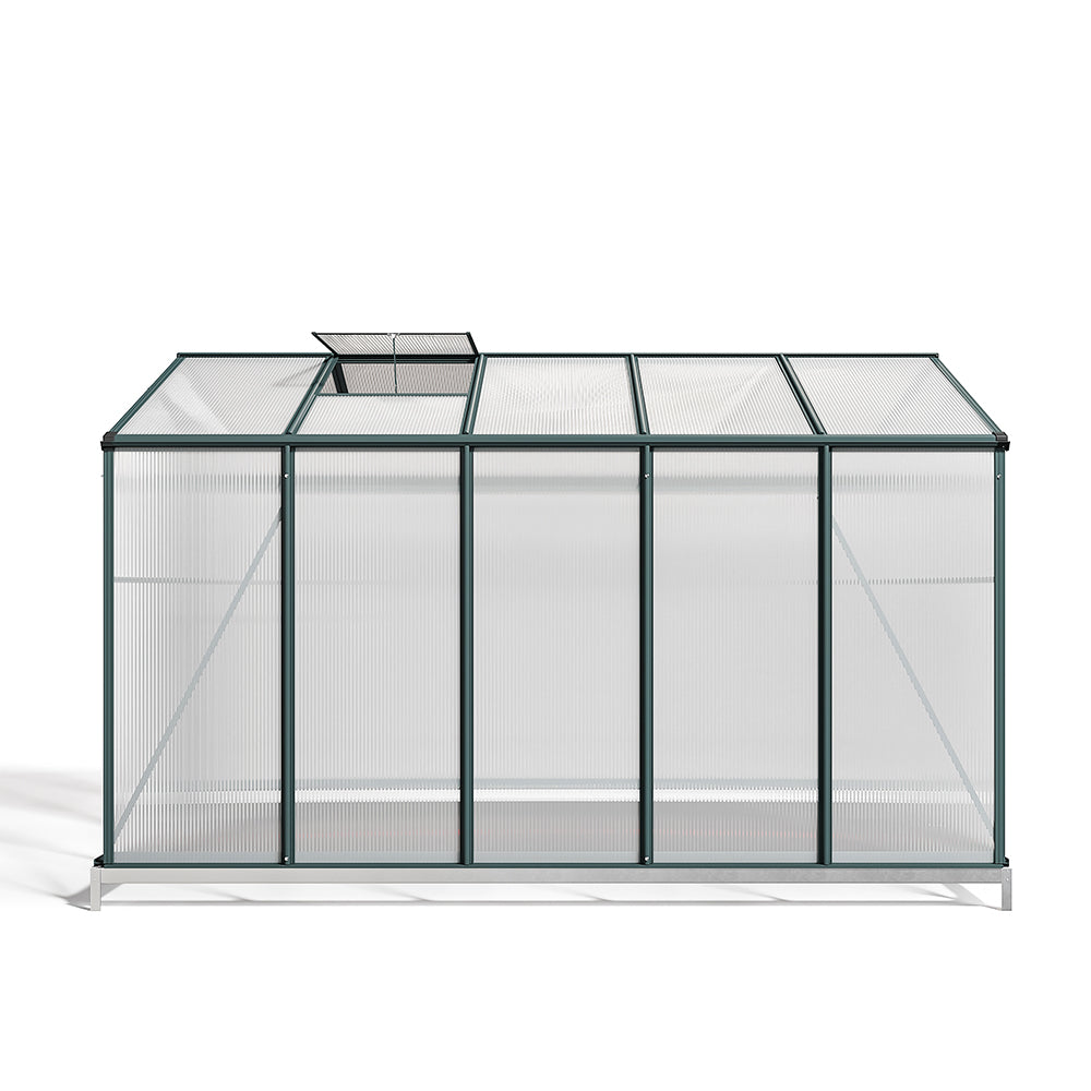 10ft x 6ft Garden Greenhouse Aluminium Polycarbonate Green Plant Housing With Base