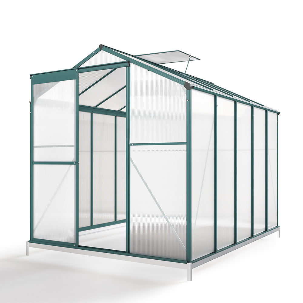 8ft x 6ft Garden Greenhouse Aluminium Polycarbonate Green Plant Housing With Base