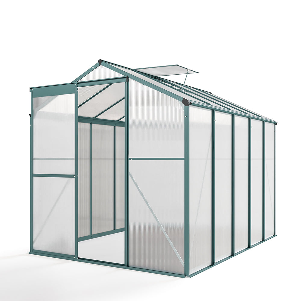 8ft x 6ft Garden Greenhouse Aluminium Polycarbonate Green Plant Housing Without Base