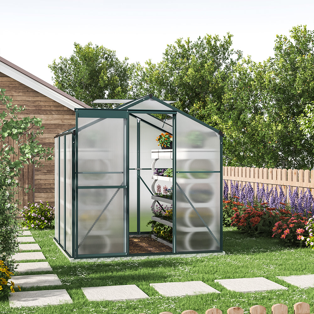 6ft x 6ft Garden Greenhouse Aluminium Polycarbonate Green Plant Housing Without Base