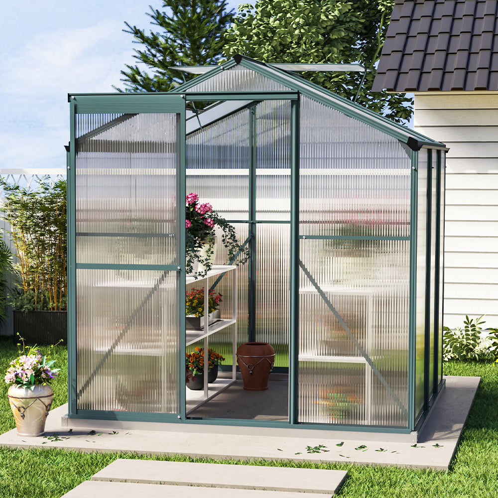 6ft x 6ft Garden Greenhouse Aluminium Polycarbonate Green Plant Housing Without Base