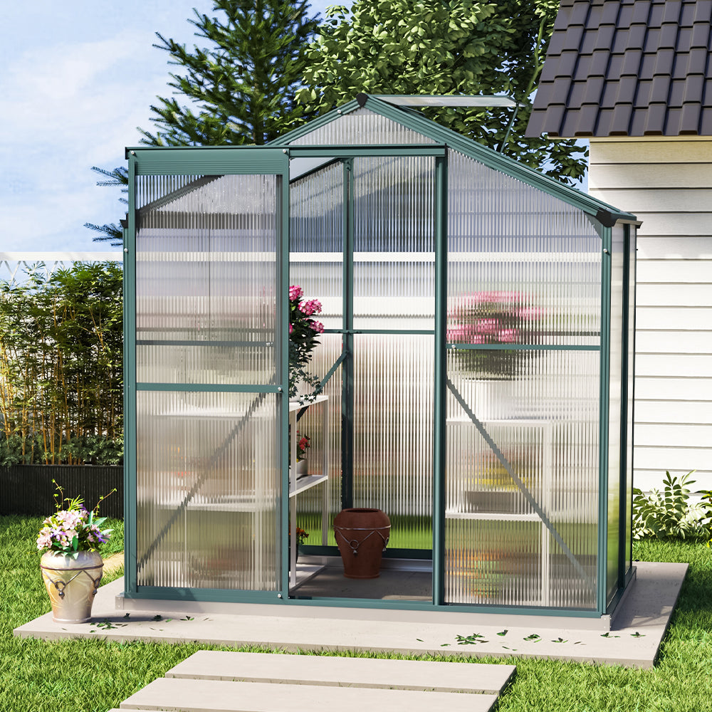 4ft x 6ft Garden Greenhouse Aluminium Polycarbonate Green Plant Housing Without Base