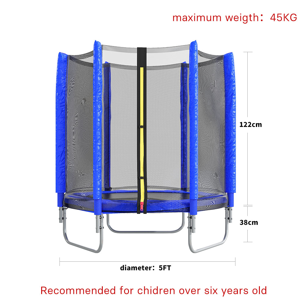 5ft Kids Trampoline with Enclosure Safety Net for Outdoor Playground Blue