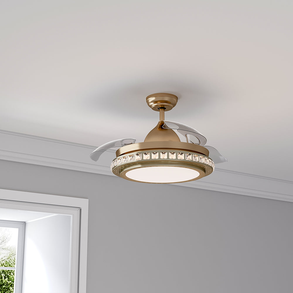 42 Inch Ceiling Fan Blade Light+Remote Control, Golden